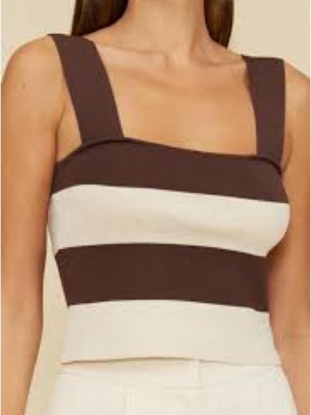 Lucy Paris Brown and Cream Striped Square-Neck Tank Top